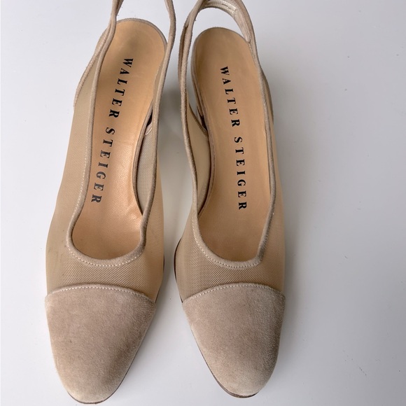 Walter Steiger Italy Suede Mesh Tan Slingback Kitten Heels Women’s SZ 7.5 - Picture 2 of 13